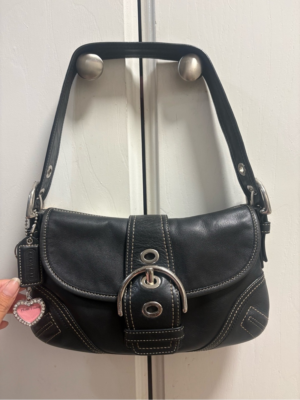 Authentic 2006 coach black leather mini soho with white stitching